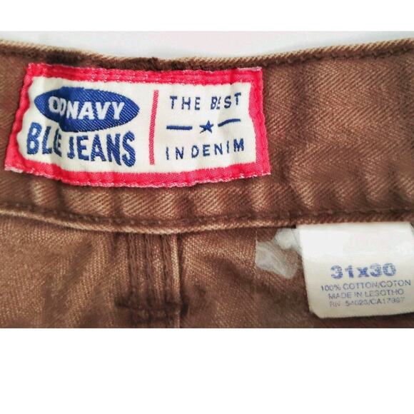 Old Navy Carpenter Jeans Mens 31x30 Brown Denim Relaxed Fit Workwear Pinstriped - Picture 3 of 11